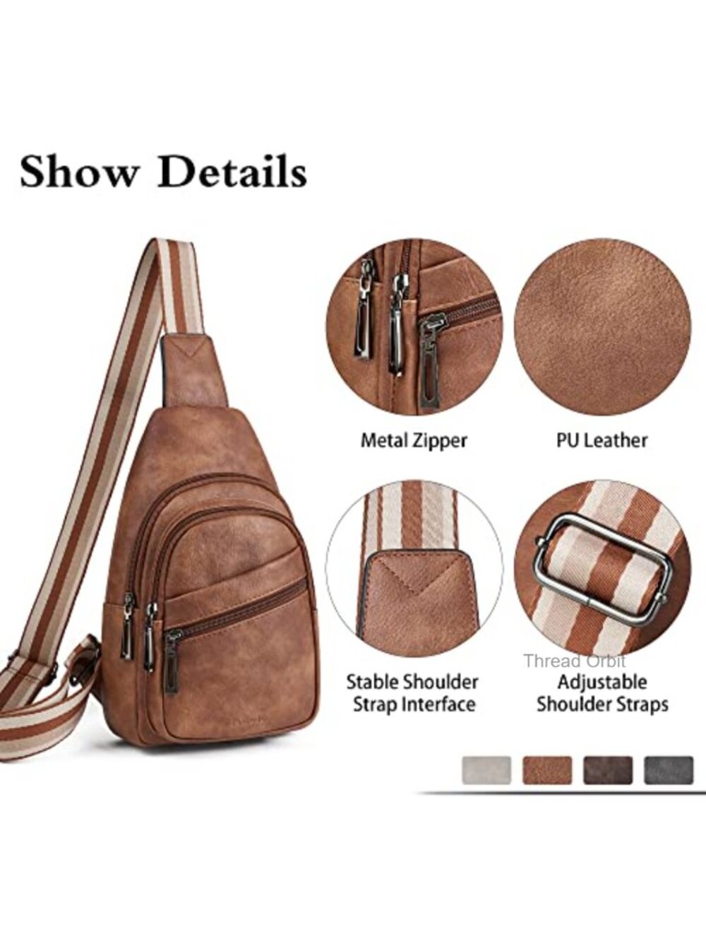 Faux Leather Sling Bag Crossbody Purse for Travel - Picture 4 of 5